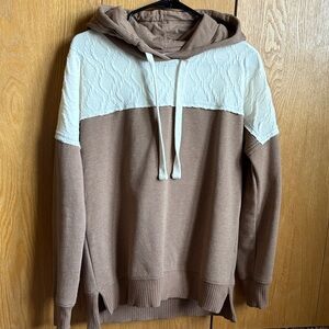 Two-Tone Hoodie Sweatshirt - Taupe and Cream